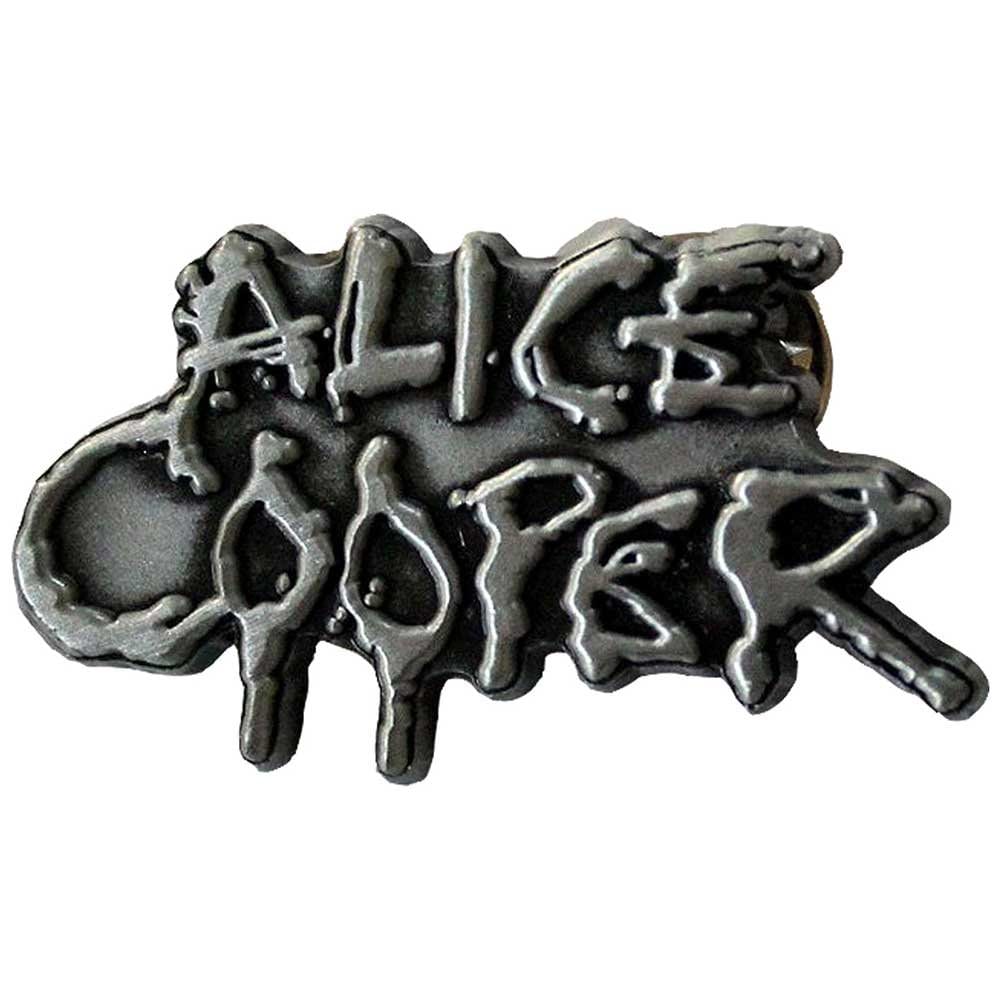 ALICE COOPER Cast Metal Pin Badge - Approx 1 Inch - Dripping Logo SILVER - Pinback Badge Button Lapel With Butterfly Clutch Attachment