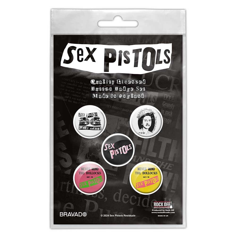 SEX PISTOLS Button Badge 5 Piece Set - Each Badge Approx 1 Inch - Sex Pistols Never Mind The Bullocks - Pinback Badge Button Pack Set