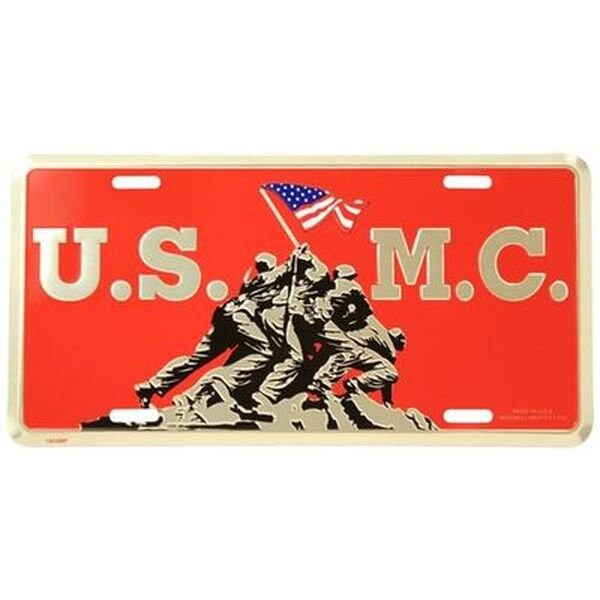 MARINES Iwo Jima Metal License Plate - United States Marines USMC Iwo Jima Memorial American Flag Craft Supply