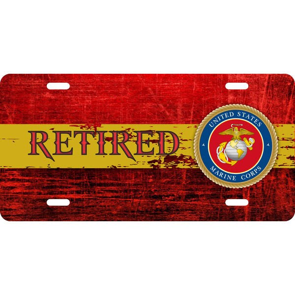 MARINES Retired Distressed Metal License Plate - United States Marines USMC Eagle Globe Anchor Vet Military EGA Craft Supply