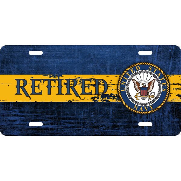 NAVY Retired Distressed Metal License Plate - USN United States NAVY Retired Military Craft Supply