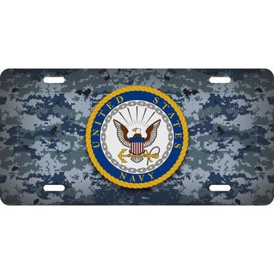 NAVY Camouflage Metal License Plate - United States U.S. NAVY Crest Symbol USN Camo Craft Supply