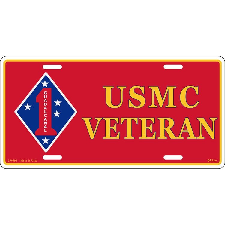 USMC 1st Marine Division Veteran Metal License Plate - USMC Marine Corps Marines Craft Supply
