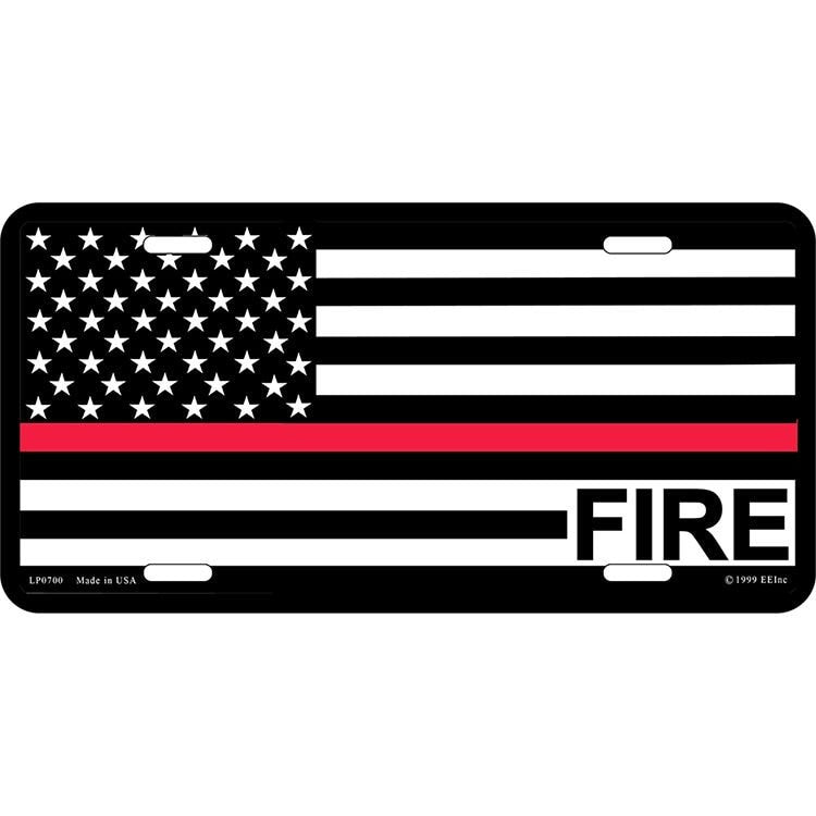 FIREFIGTHER Thin Red Line Metal License Plate - Fire Dept Rescue First Responder Craft Supply