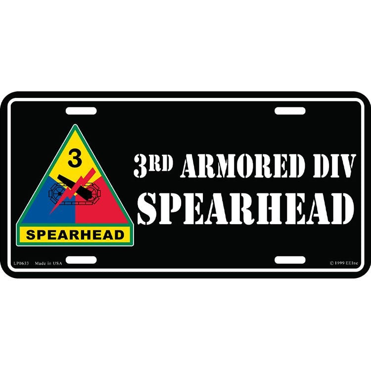 ARMY 3rd ARMORED DIVISION Metal License Plate - Spearhead Metal License Plate Military Vet Veteran - United States Army - Craft Supply