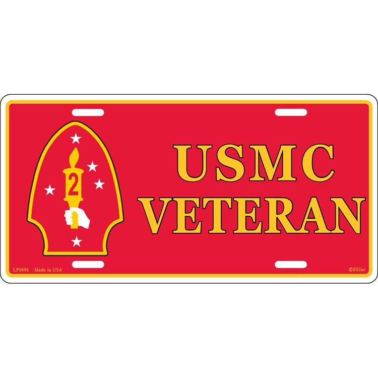 USMC 2nd Marine Division Veteran Metal License Plate - USMC Marine Corps Marines Craft Supply