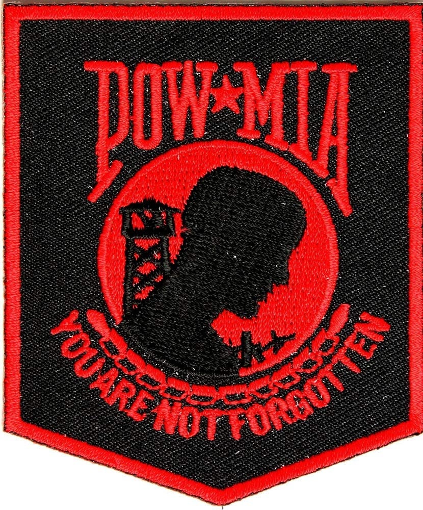 POW MIA Black Red Crest Military Never Forgotten Embroidered Patch