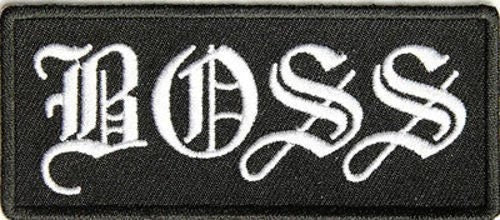 BOSS White Biker Motorcycle Embroidered Patch