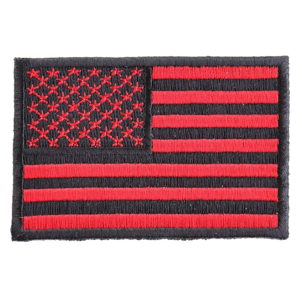 RED BLACK American Flag Biker Motorcycle Embroidered Patch