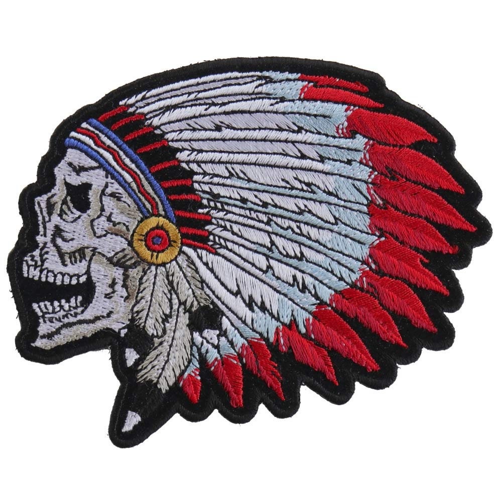 SCREAMING INDIAN Skull With Head Dress Small Embroidered Patch Craft Supply