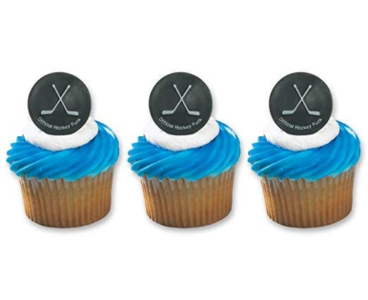 12 Hockey Puck Cupcake Rings Cake Toppers for Birthday Party NHL Craft Supply