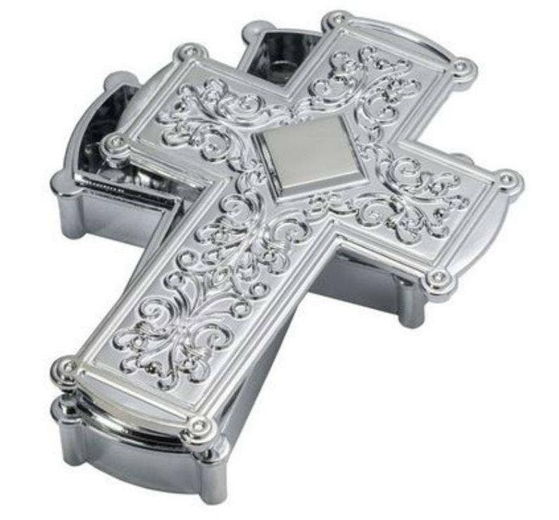 Silver Cross Cake Topper Decoration Keepsake Box for Baptism Church Decoset