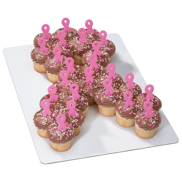 12 Pink Ribbon Cupcake Picks Cancer Awareness Toppers Cake Toppers