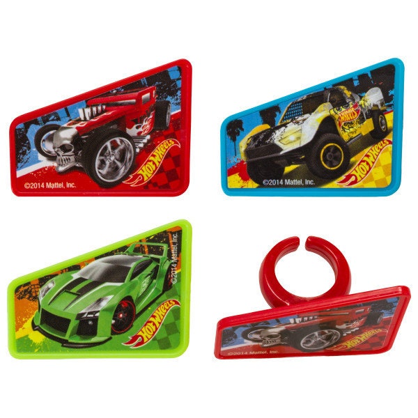 12 HOT WHEELS Way 2 Fast Cupcake Rings Cake Toppers for Birthday Party Decoration
