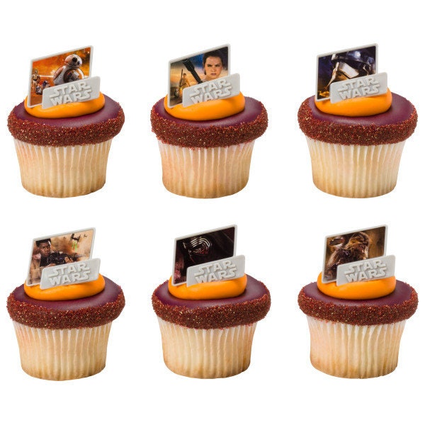 12 STAR WARS Cupcake Rings The Force Awakens Cake Toppers for Birthday Party Decoration