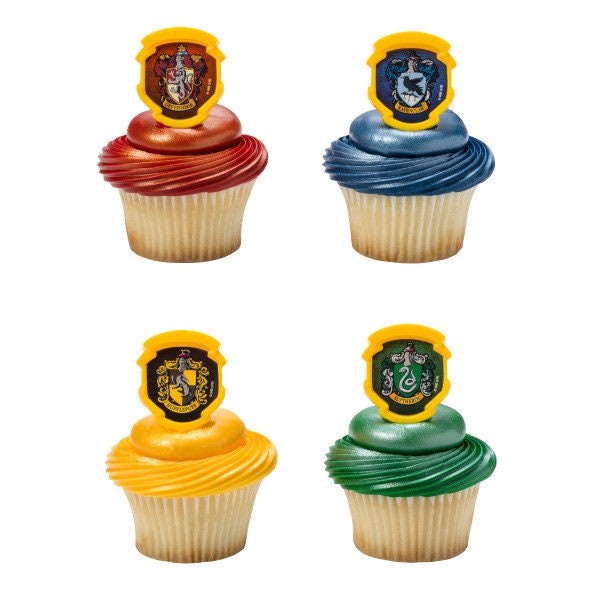 12 HARRY POTTER Cupcake Rings Hogwarts Houses Cake Toppers for Birthday Party Decoration
