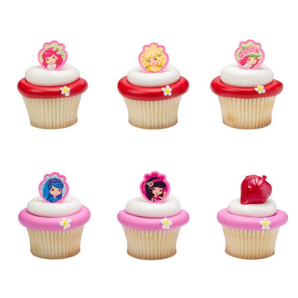 12 STRAWBERRY SHORTCAKE Cupcake Rings Friends Forever Cake Toppers for Birthday Party Decoration Craft Supply