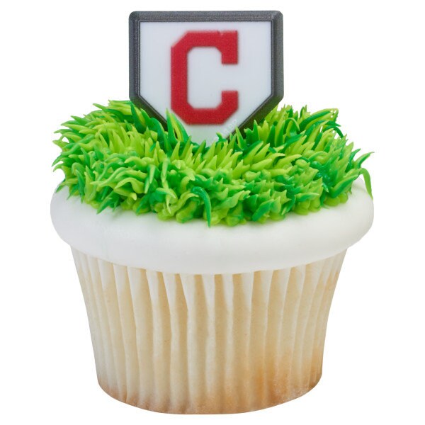 12 CLEVELAND INDIANS Cupcake Rings MLB Home Plate Cake Toppers for Birthday Party Decoration