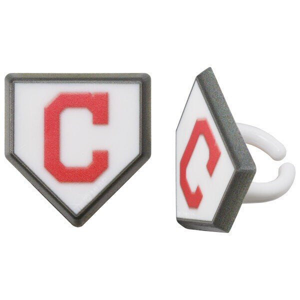 12 CLEVELAND INDIANS Cupcake Rings MLB Home Plate Cake Toppers for Birthday Party Decoration