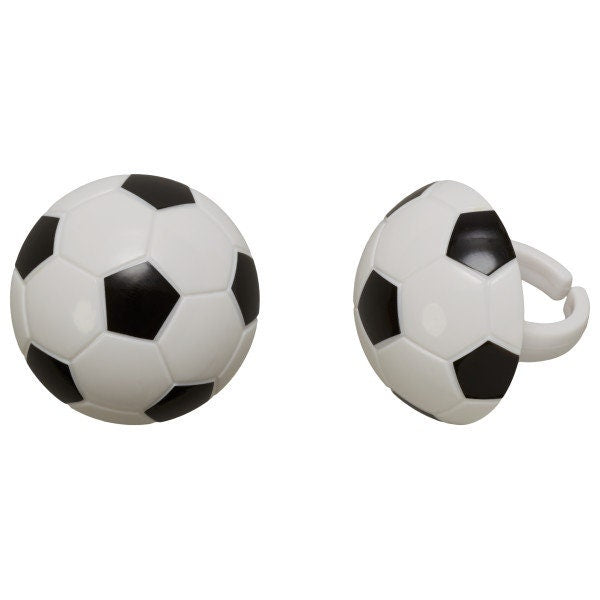 12 SOCCER BALL Cupcake Rings 3D Cake Toppers for Birthday Party Decoration