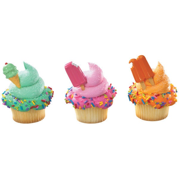 12 COOL TREATS Cupcake Picks Cake Toppers for Ice Cream Cone Popsicle Birthday Party Decoration