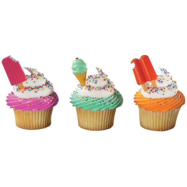 12 COOL TREATS Cupcake Picks Cake Toppers for Ice Cream Cone Popsicle Birthday Party Decoration