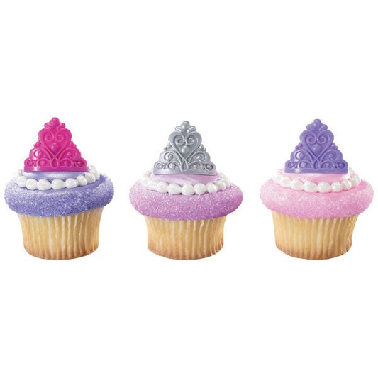 12 QUEEN CROWN Cupcake Rings Cake Toppers for Princess Kids Birthday Party Decoration Craft Supply