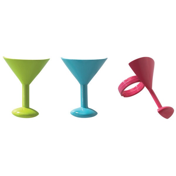 12 COCKTAIL GLASS Cupcake Rings Cake Toppers for Princess Kids Birthday Party Decoration