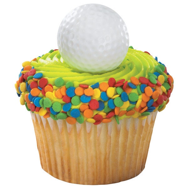 12 GOLF BALL Cupcake Rings Cake Toppers Club Birthday Party Decoration