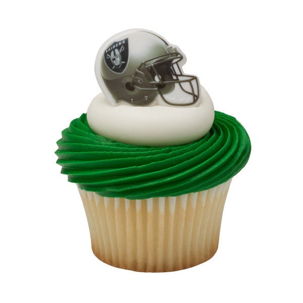 12 OAKLAND RAIDERS Cupcake Rings NFL Cake Toppers for Birthday Party Decoration