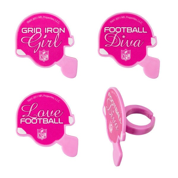 12 PINK FOOTBALL HELMET Cupcake Rings Nfl Cake Toppers for Birthday Party Decoration