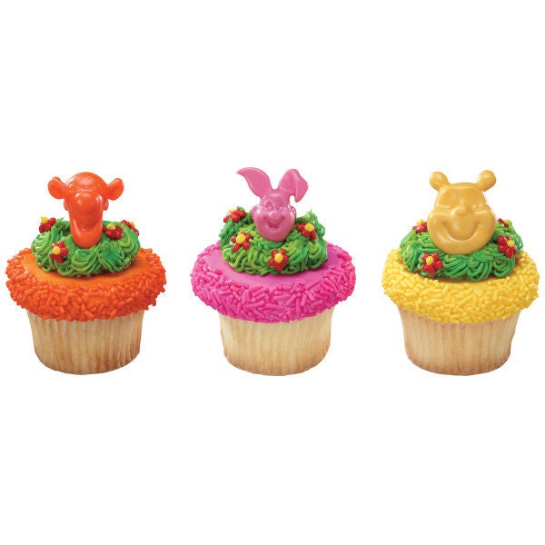 12 WINNIE THE POOH Cupcake Rings Piglet Eeyore Tigger Pooh Picks Cake Toppers Decoration Birthday