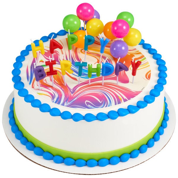 HAPPY BIRTHDAY NEON Candles Balloons Cupcake Cake Toppers for Party Decoration