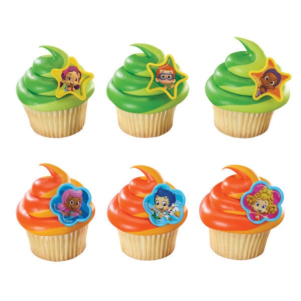 12 BUBBLE GUPPIES Cupcake Rings Gil, Molly and Gang Cake Toppers Birthday Party Decoration
