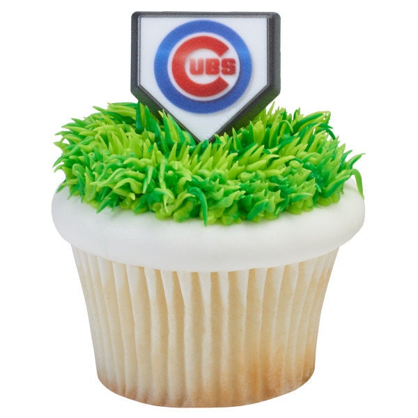 12 CHICAGO CUBS Cupcake Rings MLB Home Plate Cake Toppers for Birthday Party Decoration