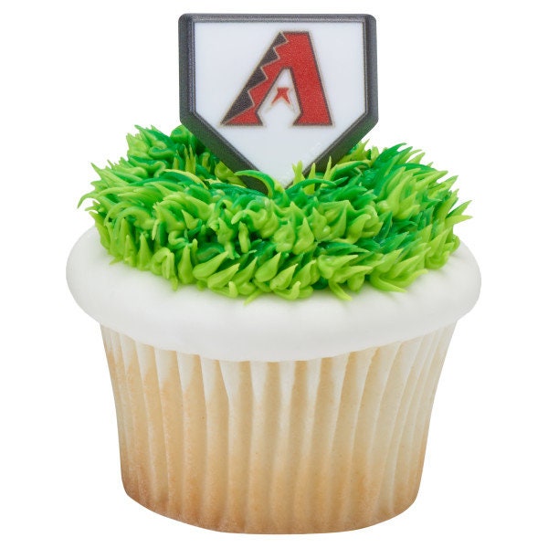 12 ARIZONA DIAMONDBACKS Cupcake Rings MLB Home Plate Cake Toppers for Birthday Party Decoration