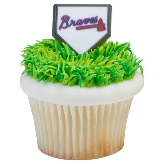12 ATLANTA BRAVES Cupcake Rings MLB Home Plate Cake Toppers for Birthday Party Decoration