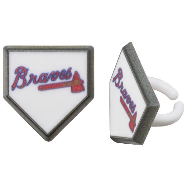 12 ATLANTA BRAVES Cupcake Rings MLB Home Plate Cake Toppers for Birthday Party Decoration