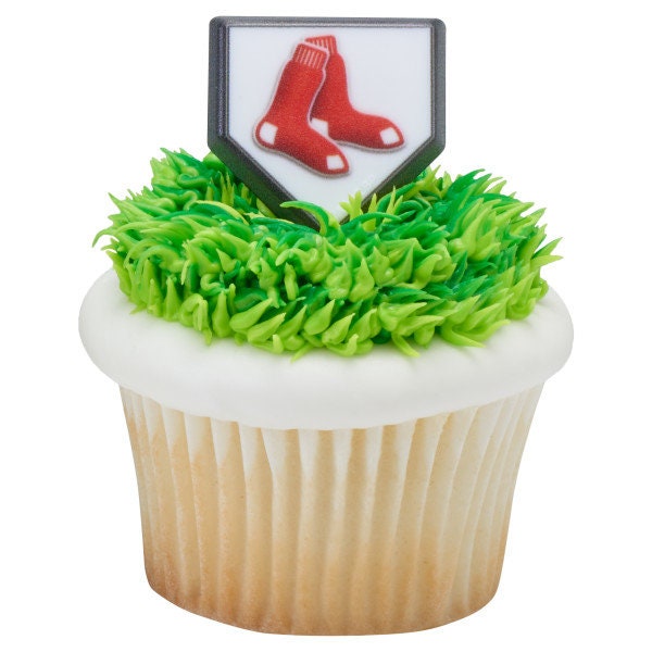 12 BOSTON RED SOX Cupcake Rings Mlb Home Plate Cake Toppers for Birthday Party Decoration