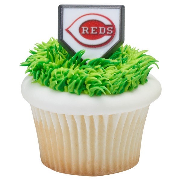12 CINCINNATI REDS Cupcake Rings MLB Home Plate Cake Toppers for Birthday Party Decoration