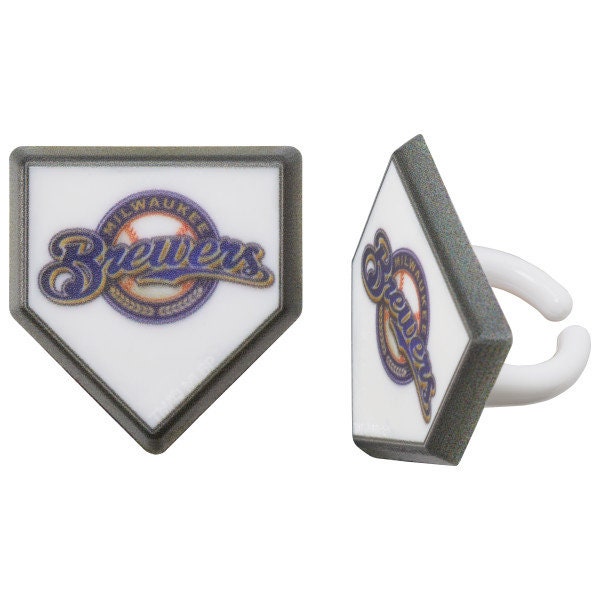12 MILWAUKEE BREWERS Cupcake Rings MLB Home Plate Cake Toppers for Birthday Party Decoration