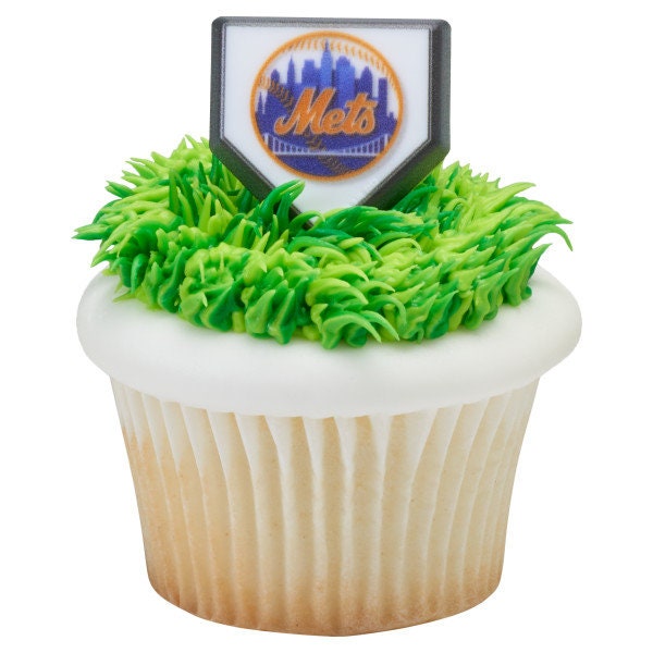 12 NEW YORK METS Cupcake Rings Mlb Home Plate Cake Toppers for Birthday Party Decoration Craft Supply