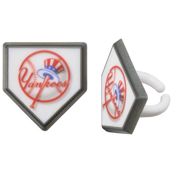 12 NEW YORK YANKEES Cupcake Rings Mlb Home Plate Cake Toppers for Birthday Party Decoration