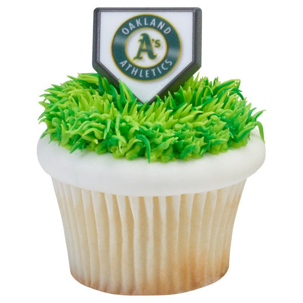 12 OAKLAND ATHLETICS Cupcake Rings MLB Home Plate Cake Toppers for Birthday Party Decoration