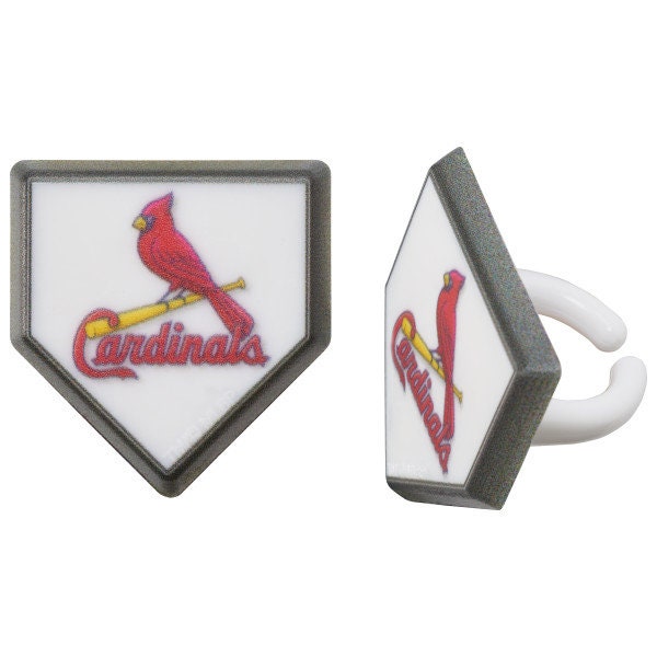 12 ST. LOUIS CARDINALS Cupcake Rings Mlb Home Plate Cake Toppers for Birthday Party Decoration