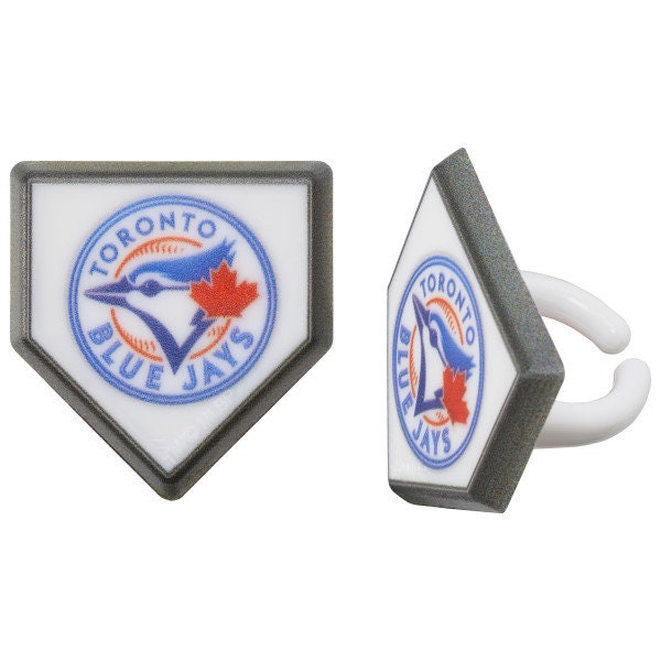 12 TORONTO BLUE JAYS Cupcake Rings Mlb Home Plate Cake Toppers for Birthday Party Decoration
