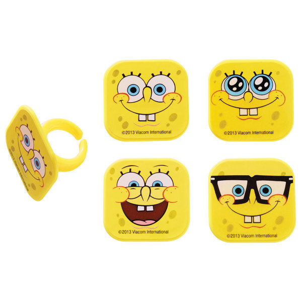 12 SPONGEBOB SQUAREPANTS Cupcake Rings Mood Faces Cake Toppers Birthday Party Decoration Craft Supply