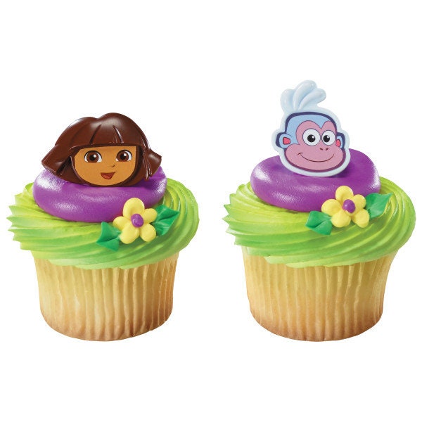 12 DORA THE EXPLORER Cupcake Rings Dora and Boots Cake Toppers Birthday Party Decoration