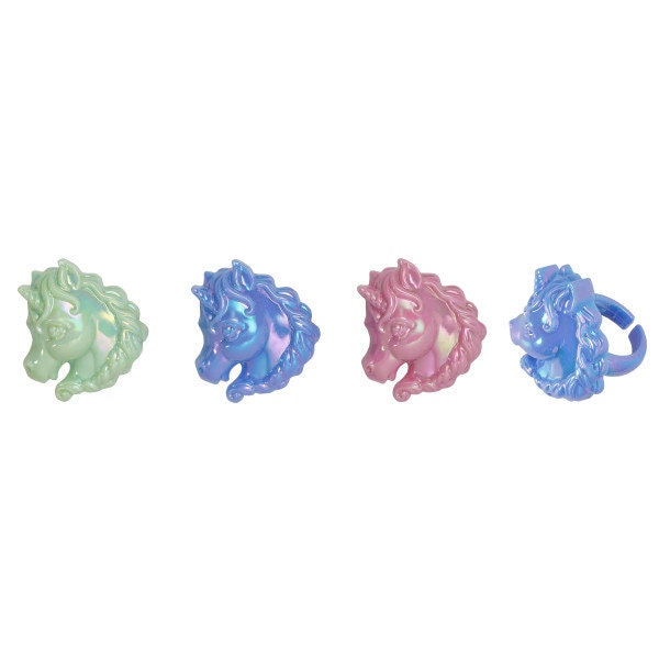 12 UNICORN Cupcake Rings Cake Toppers Fantasy Horse Iridescent Birthday Party Decoration