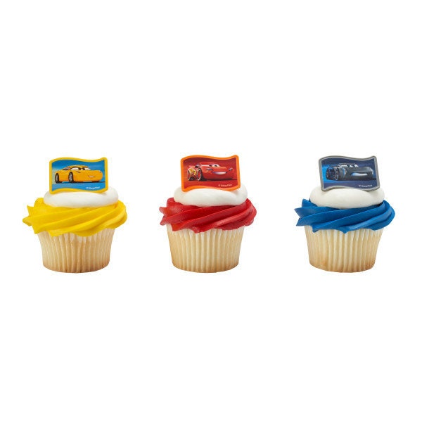 CARS 3 Movie Cupcake Rings (12) Nex-Gen Racers Cake Toppers for Birthday Party Decoration
